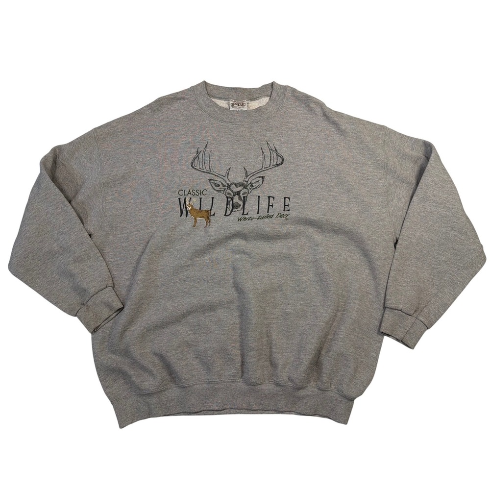 VTG B-Wear Sweatshirt Gray Classic Wildlife White-tailed Deer Graphic XXL Mens